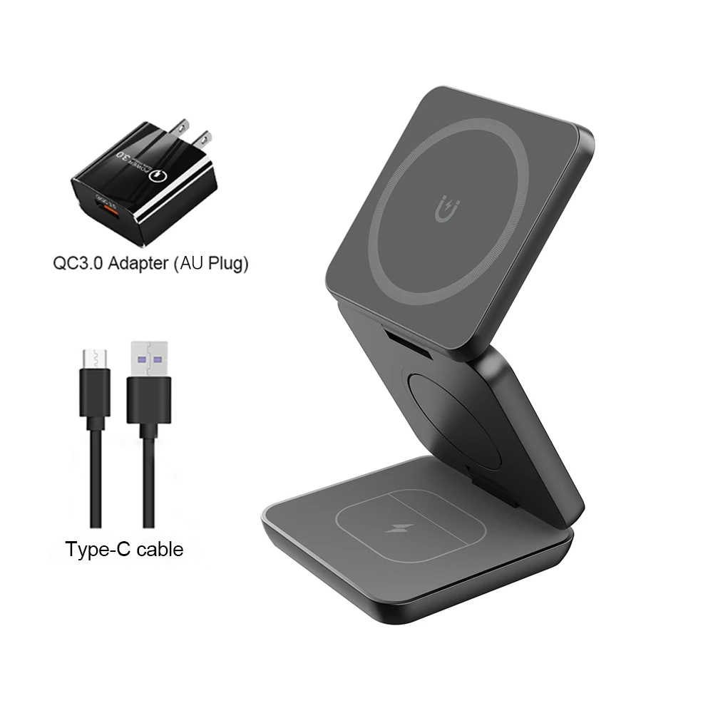 3 in 1 Foldable Magnetic Wireless Charging Station for iPhone 15 14 13 12 Pro Max Apple Watch 8 9 Charger PULSEPRO