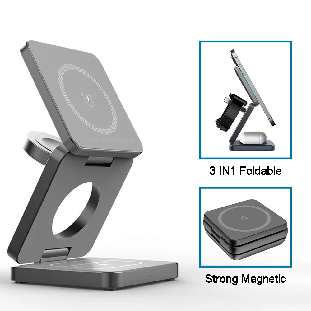 3 in 1 Foldable Magnetic Wireless Charging Station for iPhone 15 14 13 12 Pro Max Apple Watch 8 9 Charger PULSEPRO