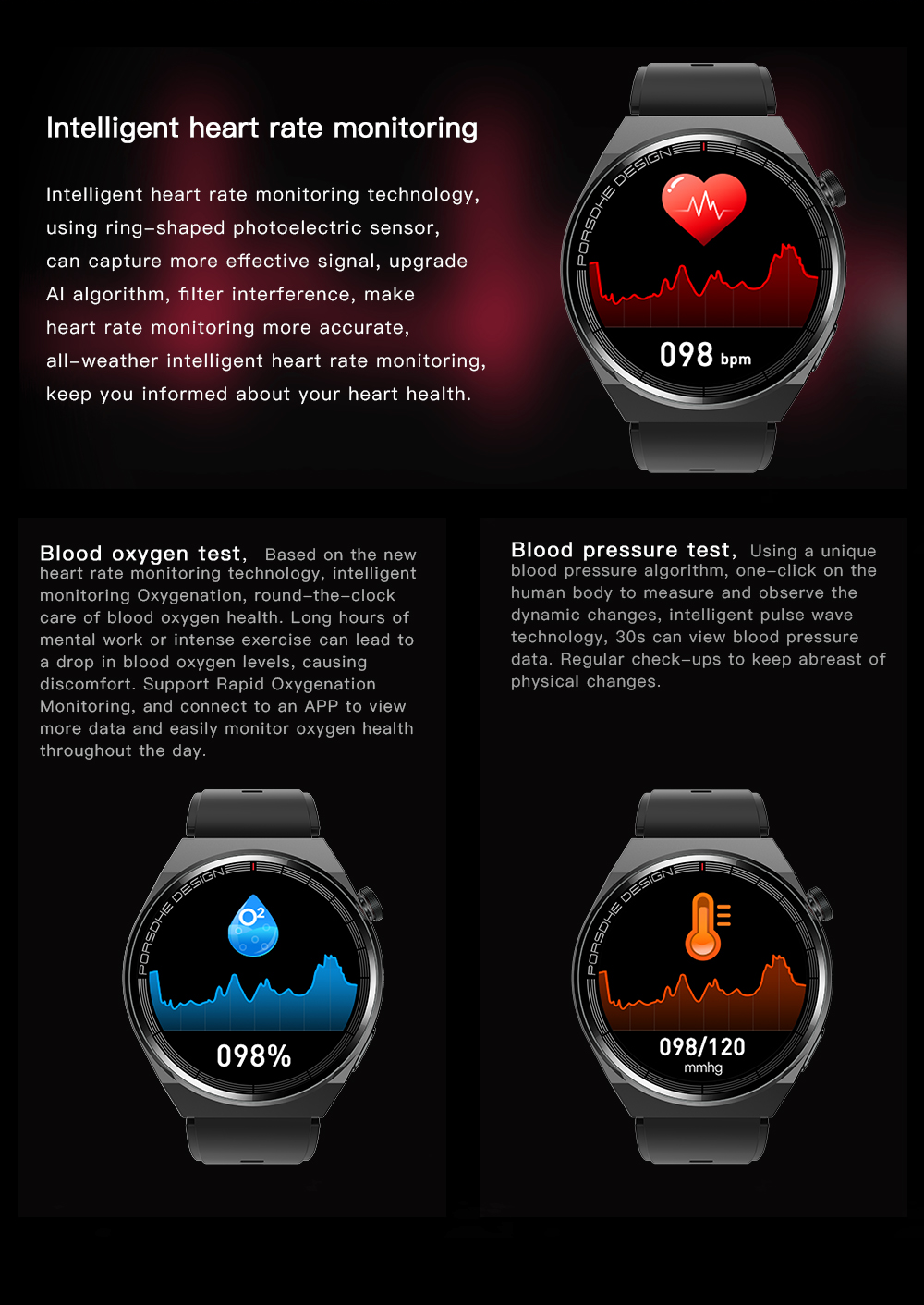 Pulse Pro Smart Watch Heart Rate, Blood Pressure, Blood Oxygen Monitoring PULSEPRO