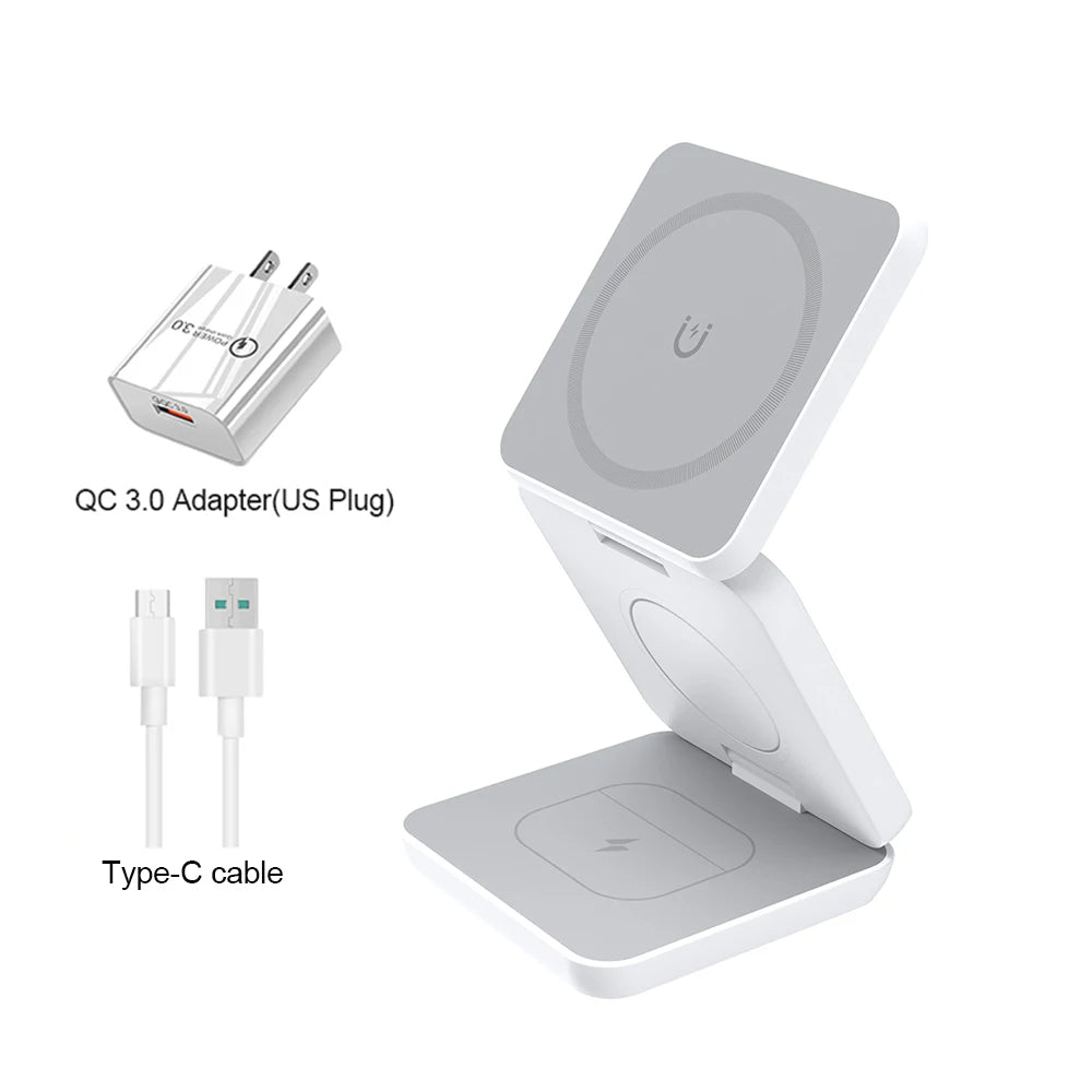 3 in 1 Foldable Magnetic Wireless Charging Station for iPhone 15 14 13 12 Pro Max Apple Watch 8 9 Charger PULSEPRO